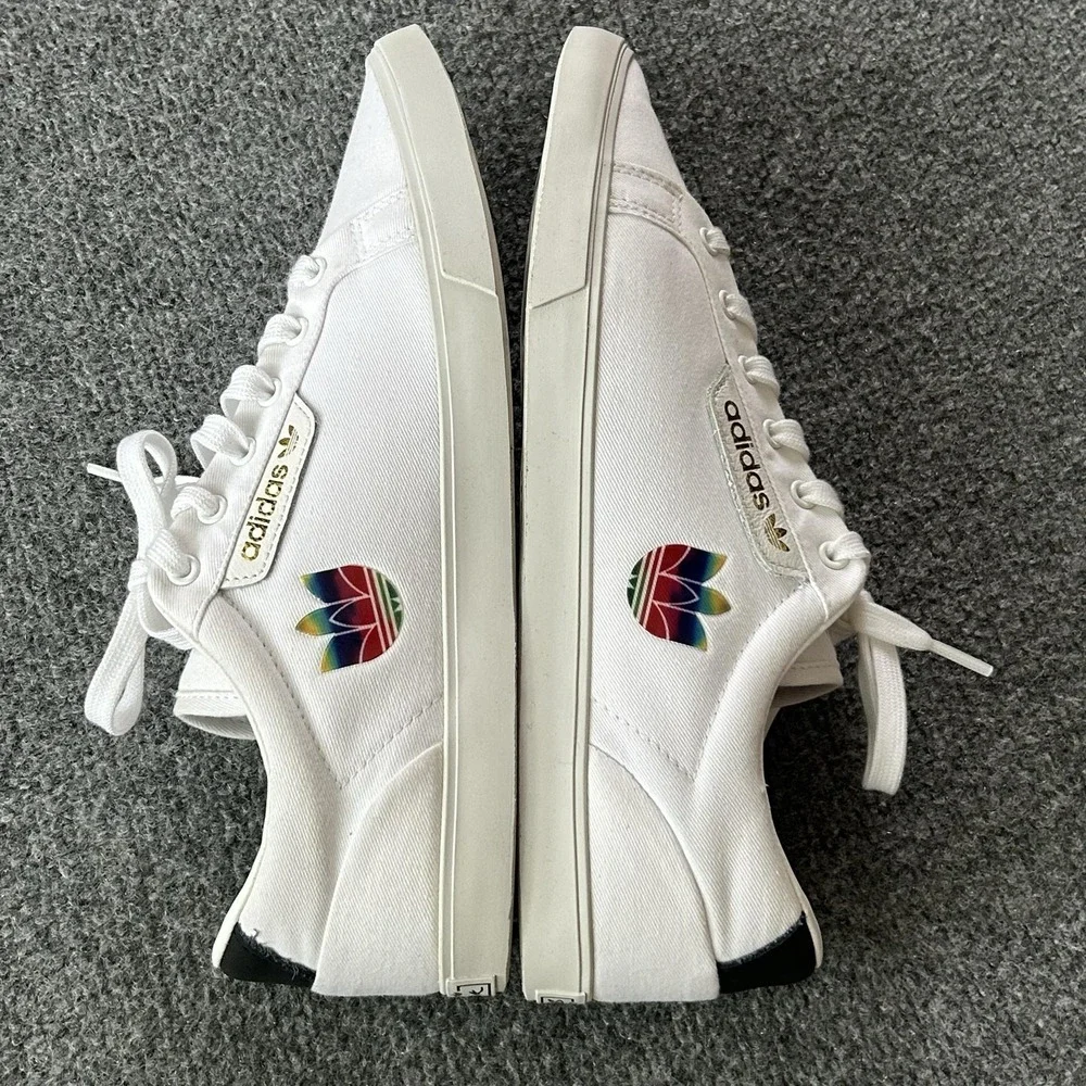 Adidas Shoes Womens Size 11 White Sleek Lo W Canvas Rainbow Logo Sneakers FW2442